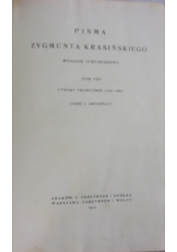 Pisma Zygmunta Krasińskiego, tom VIII, 1912 r.