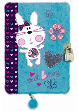 Pamiętnik z kłódką pluszak, 96 kartek Sweet Bunny Blue