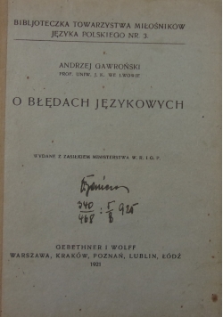 O błędach językowych,1921r.