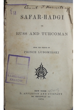 Safar Hadgi or Russ and Turcoman 1878 r.
