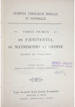 Synopsis Theologiae Moralis et Pastoralis, 1925 r.