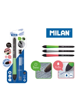 Długopis MILAN STYLUS niebieski + 2 włady + 2 gumki zapasowe na blistrze