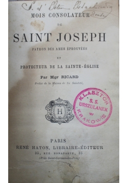 Mois consolateur de Saint Joseph patron des ames eprouvees