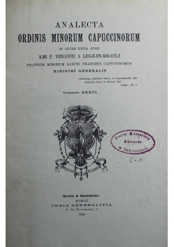 Analecta Ordinis Minorum Capuccinorum Volumen XXXVI 1920 r.