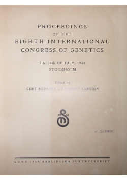 Proceedings of the eighth international congress of genetics, 1949r.