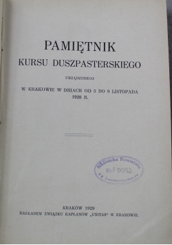 Pamiętnik kursu duszpasterskiego 1928 r.