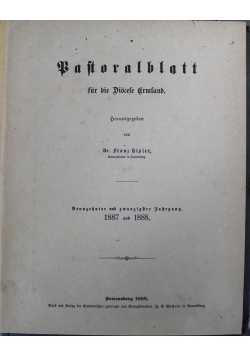 Pastoralblatt fur die Diozese Ermland 1888 r