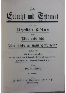 Das Erbrecht und Testament,1908