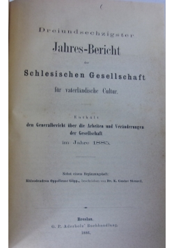 Dreiundsechzigster Jahres-Bericht der Schlesischen Gesellschft, 1885 r.