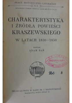 Charakterystyka i źródła powieści Kraszewskiego w latach 1830-1850