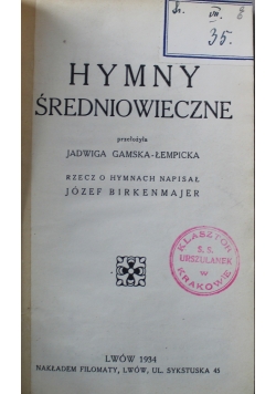Hymny średniowieczne 1934 r.