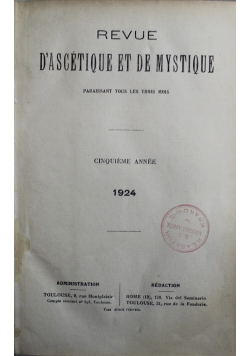 Revue Dascetique et de Mystique Cinquieme Annee 1924 r.