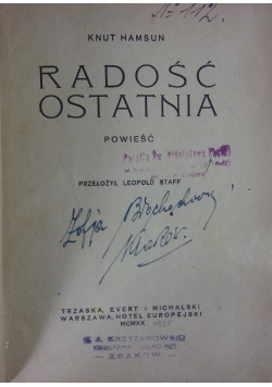 Radość ostatnia, 1920r.