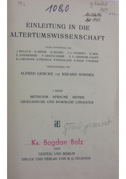 Einleitung in die Altertum swissenschaft, 1910 r.