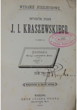 Wybór pisam J. I. Kraszewskiego, 1878r.