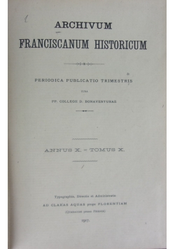 Archivum Franciscanum,1920r.