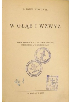 W głąb i wzwyż, 1938 r.