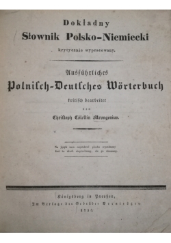 Dokładny Niemiecko- Polski Słownik,  1835 r.