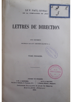 Lettres De Direction 1913 r. Tom I