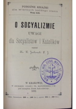 O Socyalizmie,1892r.
