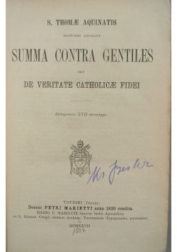 Summa Contra Gentiles, 1927r.