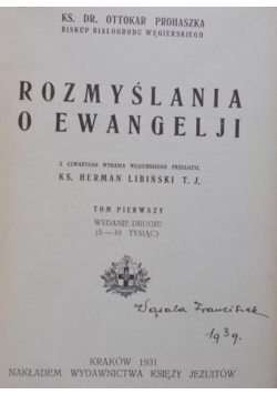Rozmyślania o Ewangelji, 1931 r.