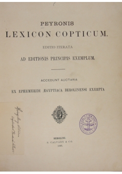 Peyronis Lexicon Copticum,1896r.
