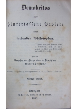Demokritos uber hinterlassene Papiere, 1843 r.