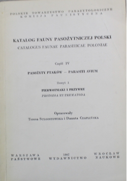 Katalog fauny pasożytniczej Polski część  4 zeszyt 1