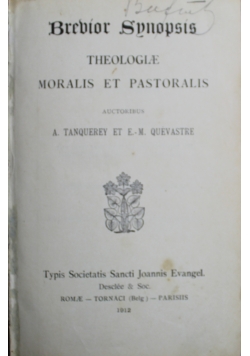 Brevior Synopsis Theologiae Moralis Et Pastoralis 1912 r.