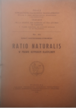 Ratio Naturalis w prawie rzymskim klasycznem, 1930 r.