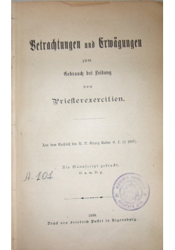 Betrachtungen und Frwagungen, 1890 r.