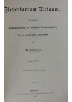 Repertorim Rituum, 1904r.