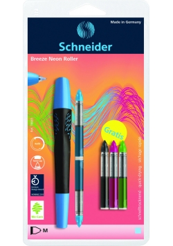 Pióro kulkowe SCHNEIDER Breeze NEON M niebieskie/czarne + 5 x kartridż blister