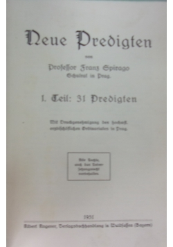 Neue Predigten, 1931 r.