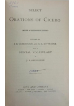 Select Orations of Cicero, 1896 r.