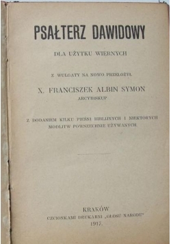 Psałterz Dawidowy dla użytku wiernych, 1917 r.