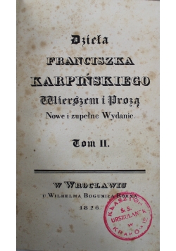 Dzieła Franciszka Karpińskiego Tom II 1826 r.