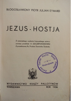 Jezus. Hostia, 1936r
