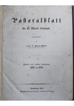 Pastoralblatt fur die Diozese Ermland 1874 r