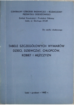 Tabele szczegółowych wymiarów dzieci dziewcząt chłopców