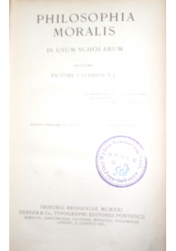 Philosophia moralis in usum scholarum, 1921 r.