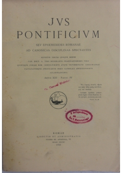 Jvs Pontificivm, 1933 r.