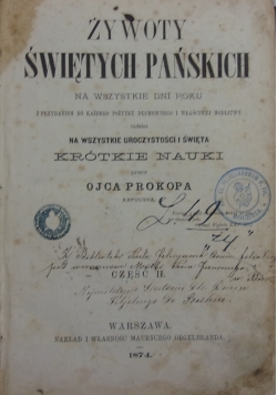 Żywoty Świętych Pańskich, Część II, 1874 r.