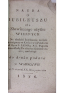 Nauka o jubileuszu, 1826 r.