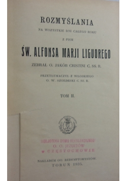Rozmyślania na wszystkie dni całego roku z pism św. Alfonsa Maryji Liguorego, tom 2, 1935 r.
