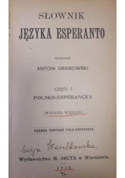 Słownik języka esperanto, cz. I polsko-esperancka, 1910 r.