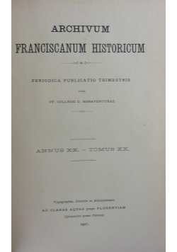 Archivum Franciscanum Historicum ,1935r.