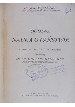 Ogólna nauka o państwie,  Księga I 1921 r.