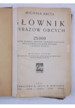 Słownik wyrazów obcych, 1921 r.